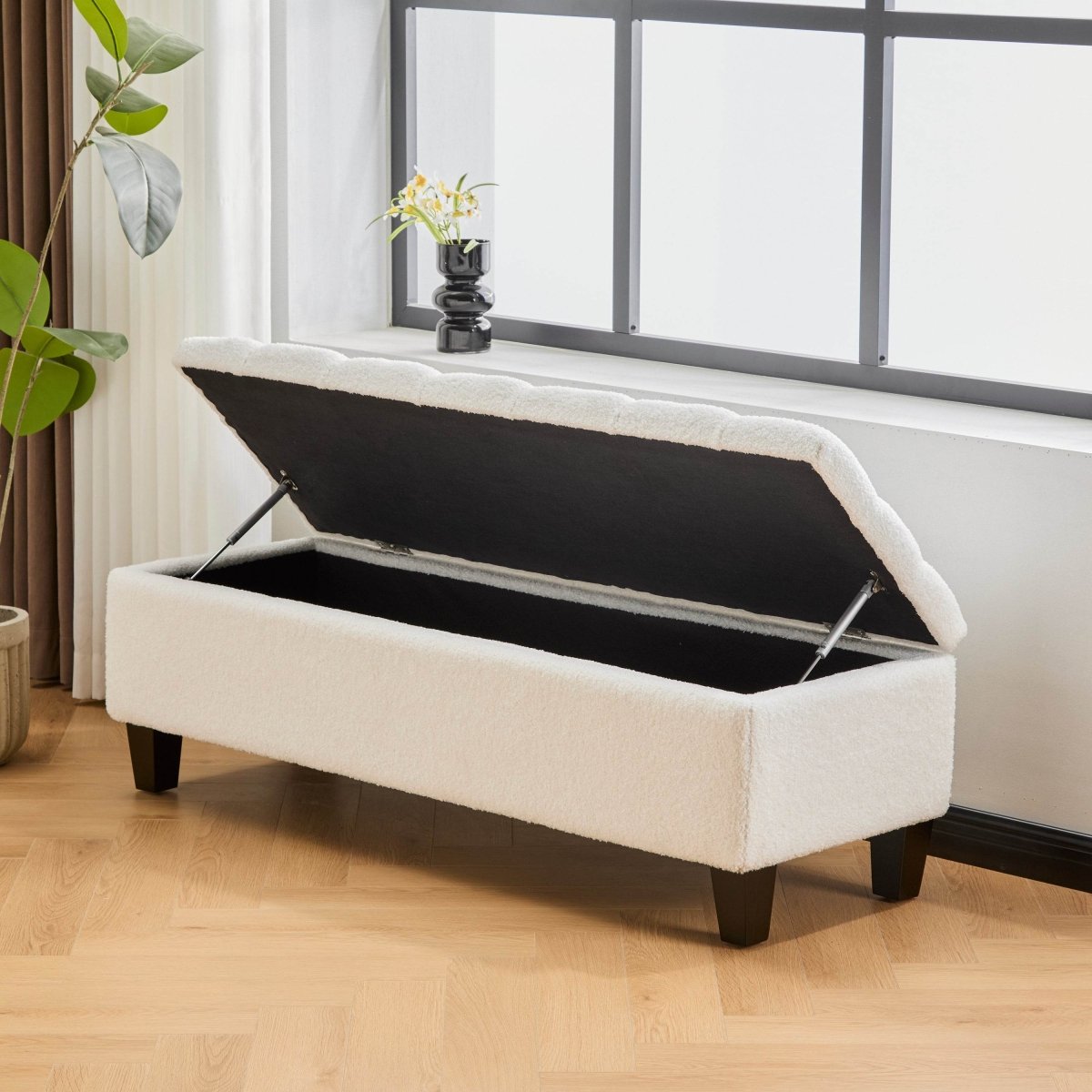 Beige Boucle Storage Ottoman Bench With Foam Cushion - Sleep Galleria