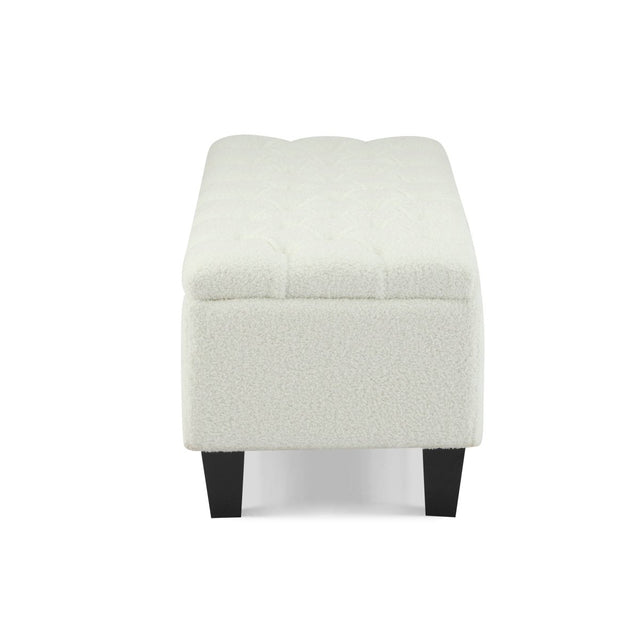 Beige Boucle Storage Ottoman Bench With Foam Cushion - Omega Lifestyles