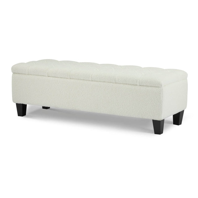 Beige Boucle Storage Ottoman Bench With Foam Cushion - Omega Lifestyles
