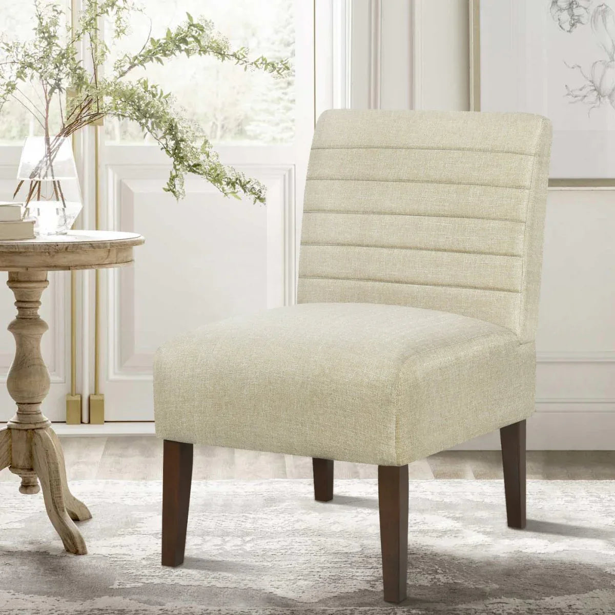 Beige Modern Armless Accent Chair With Tufted Upholstery - Omega Lifestyles