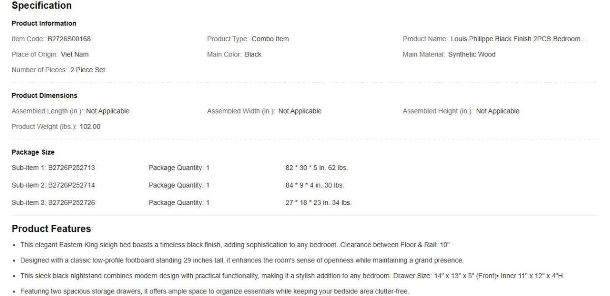 Black Finish Modern 2-Piece Bedroom Furniture Set - Omega Lifestyles