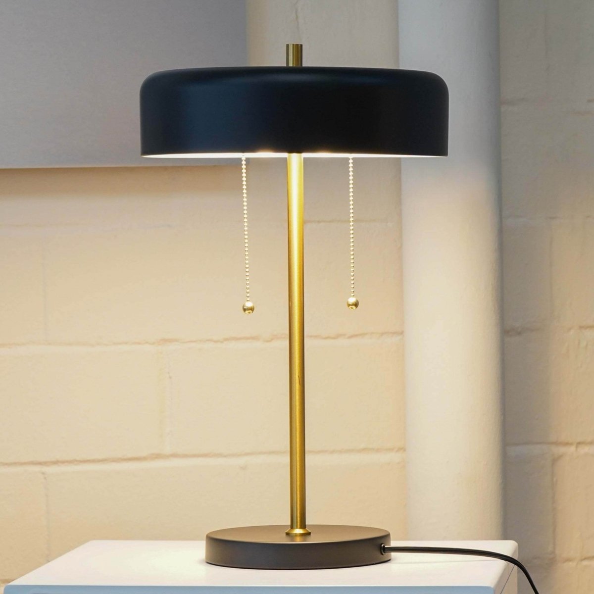Black Metal Drum Shade Table Lamp With Pull Chain - Sleep Galleria