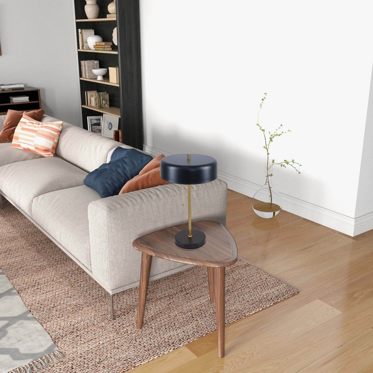 Black Metal Drum Shade Table Lamp With Pull Chain - Sleep Galleria