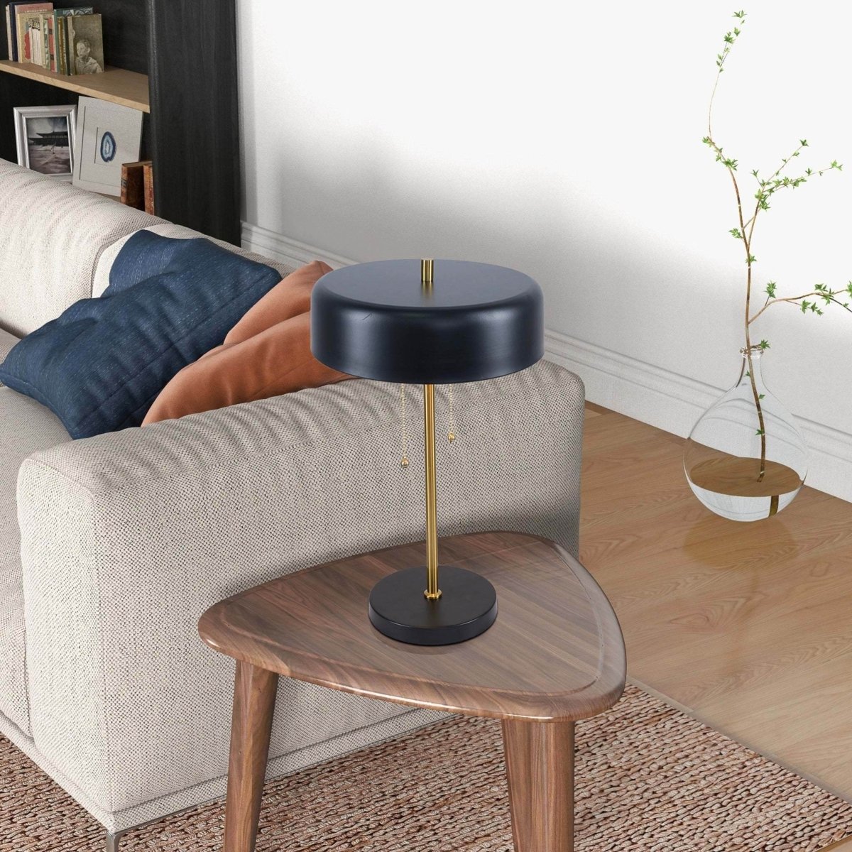 Black Metal Drum Shade Table Lamp With Pull Chain - Sleep Galleria