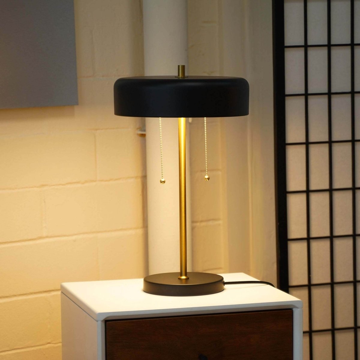 Black Metal Drum Shade Table Lamp With Pull Chain - Sleep Galleria