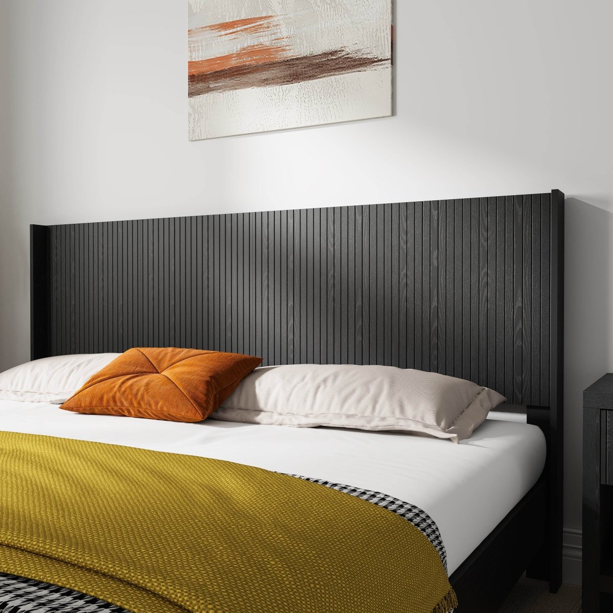 Black Woodgrain Solid Wood Farmhouse King Headboard - Driftwood - Omega Lifestyles