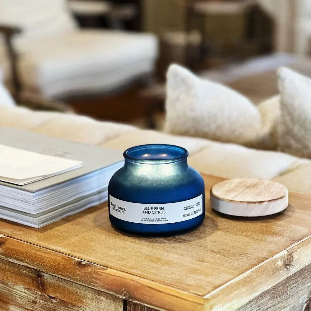 Blue Fern Citrus Scented 2-Wick 18oz Jar Candle - Sleep Galleria