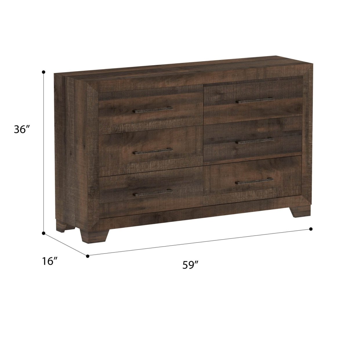 Brown Engineered Wood 6 - Drawer Casual Style Dresser - Driftwood - Omega Lifestyles