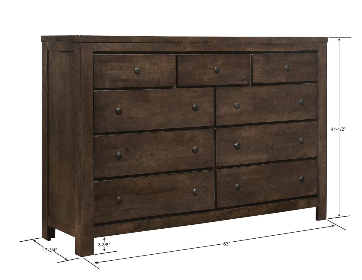 Brown Farmhouse 9 - Drawer Engineered Wood Dresser - Driftwood - Omega Lifestyles