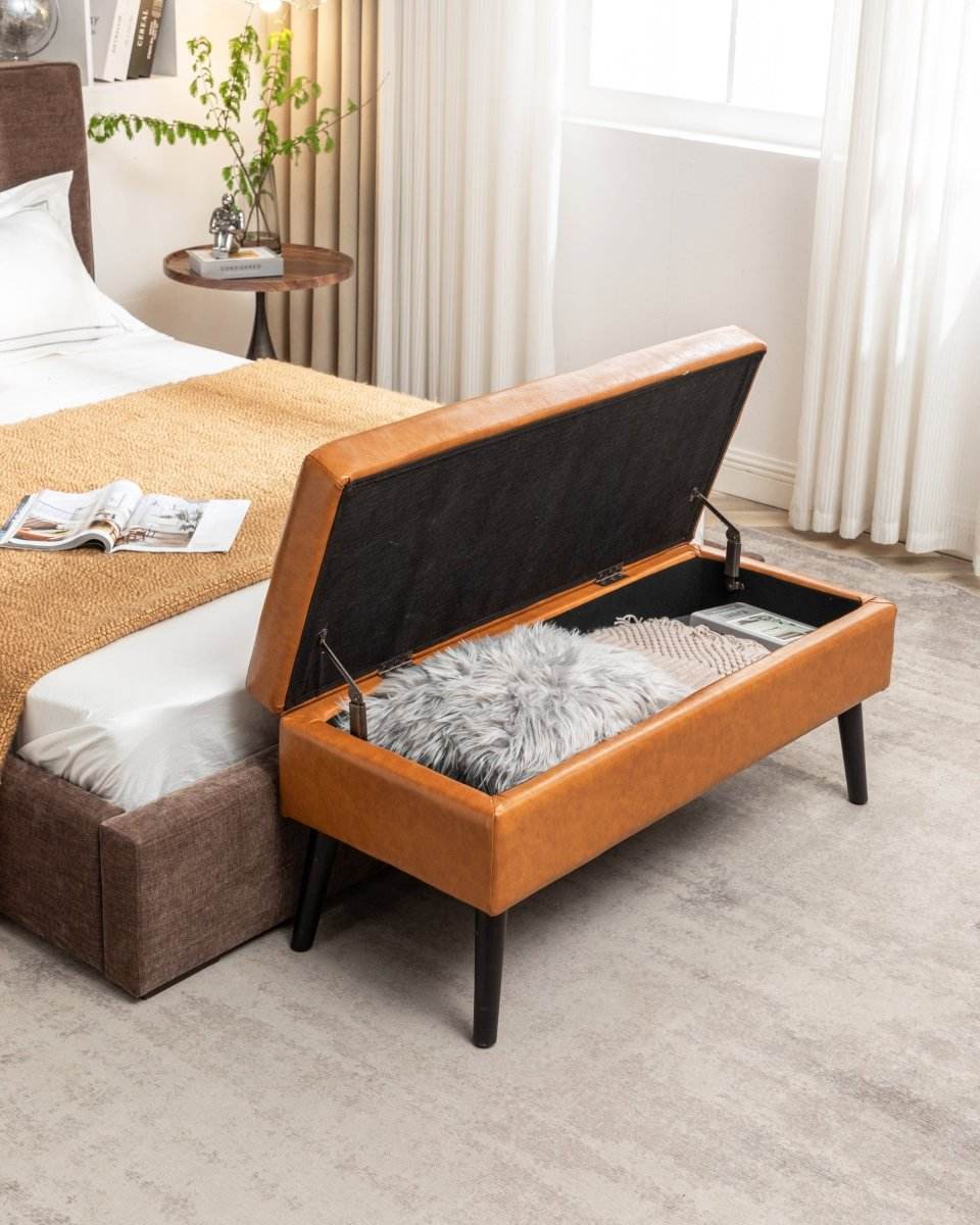 Brown PU Leather Storage Ottoman Bench With Storage - Sleep Galleria