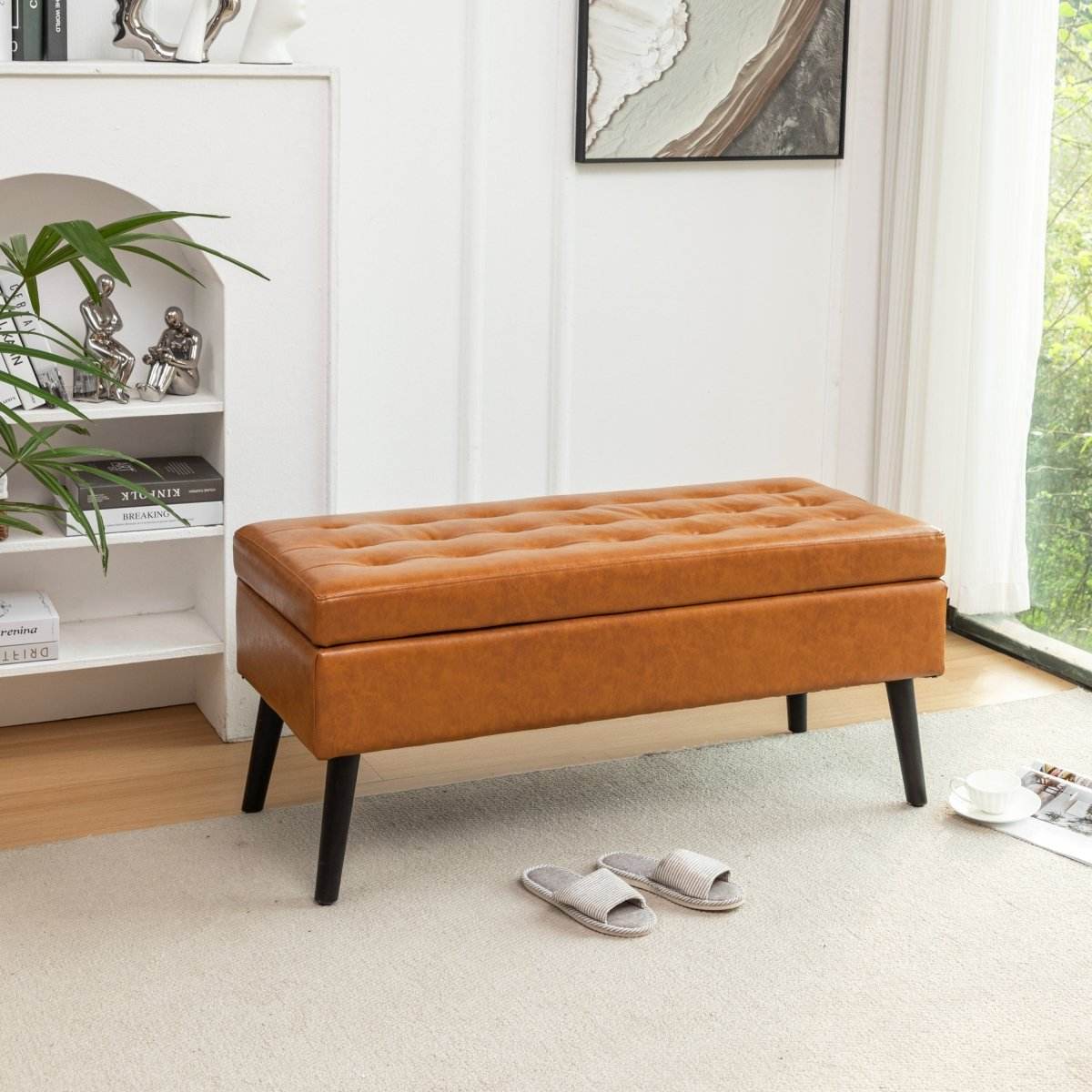 Brown PU Leather Storage Ottoman Bench With Storage - Sleep Galleria