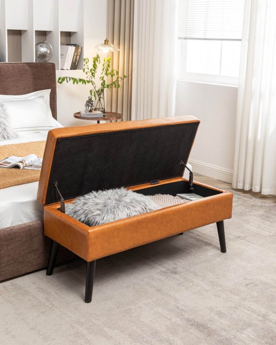 Brown PU Leather Storage Ottoman Bench With Storage - Sleep Galleria