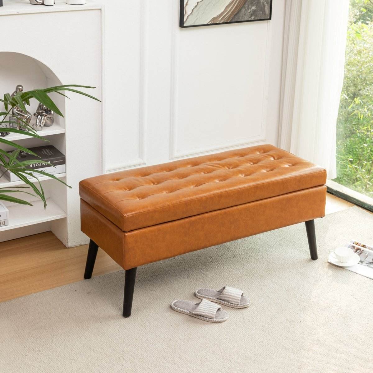 Brown PU Leather Storage Ottoman Bench With Storage - Sleep Galleria