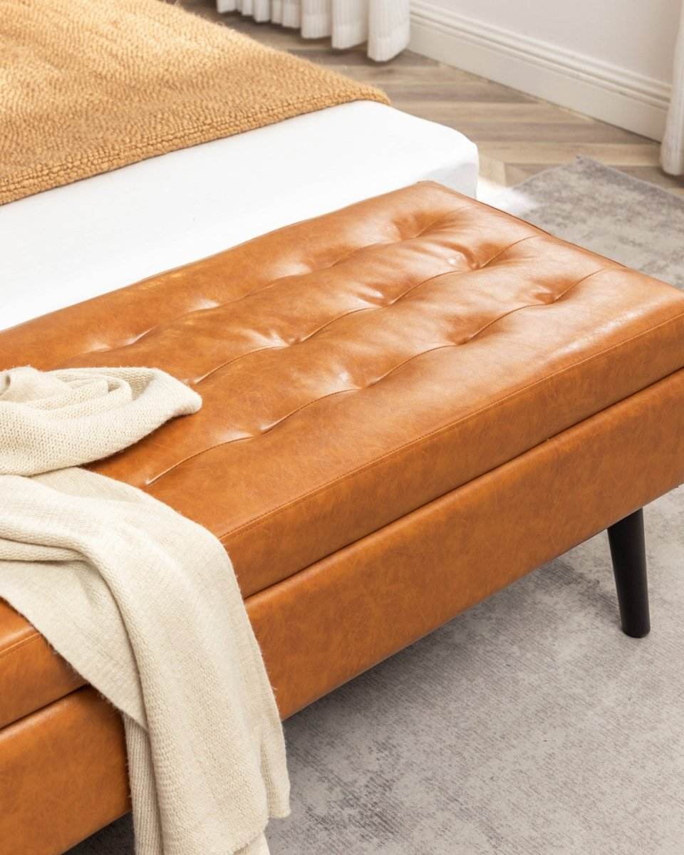 Brown PU Leather Storage Ottoman Bench With Storage - Sleep Galleria