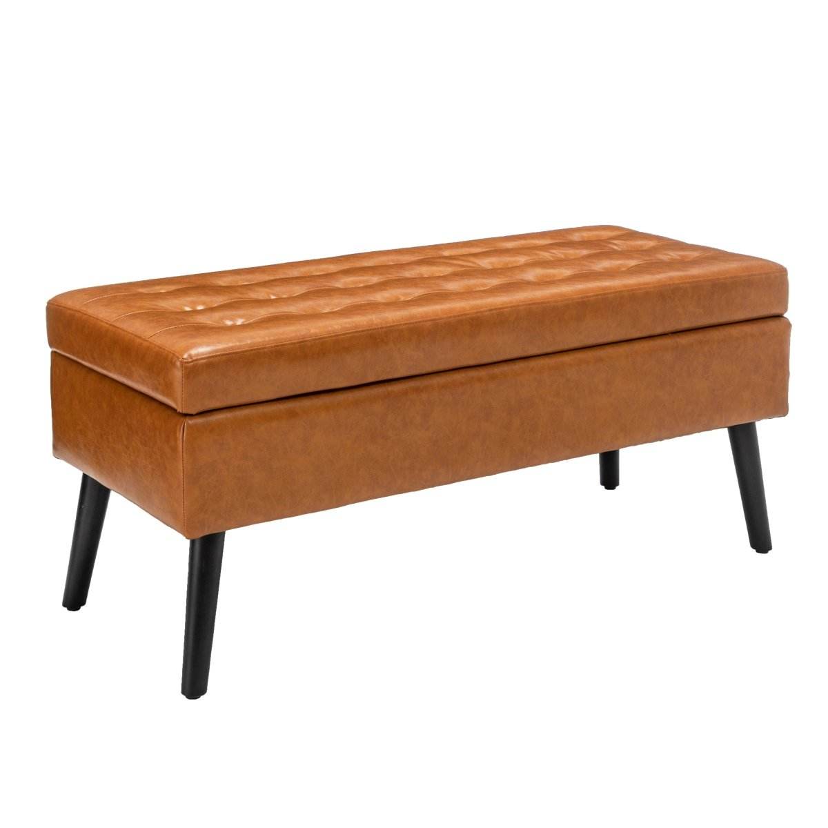 Brown PU Leather Storage Ottoman Bench With Storage - Sleep Galleria