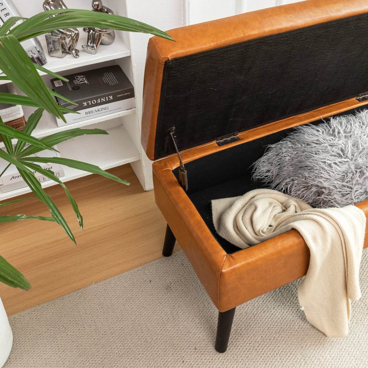 Brown PU Leather Storage Ottoman Bench With Storage - Sleep Galleria