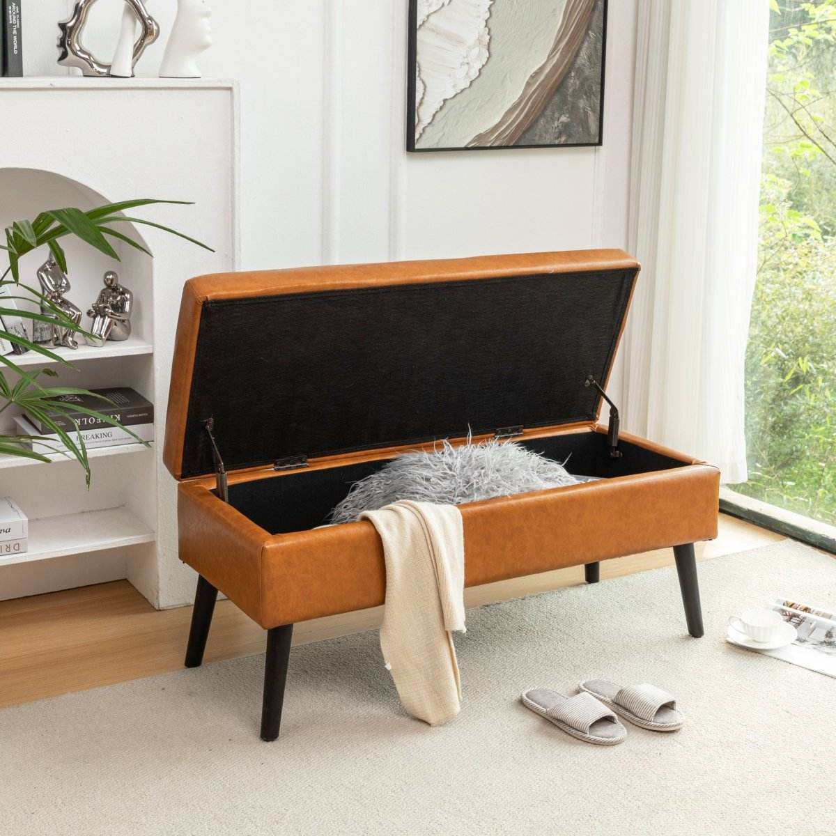 Brown PU Leather Storage Ottoman Bench With Storage - Sleep Galleria