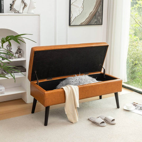 Brown PU Leather Storage Ottoman Bench With Storage - Sleep Galleria