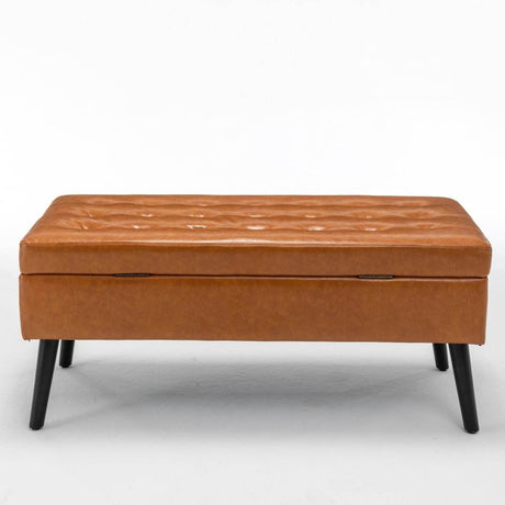 Brown PU Leather Storage Ottoman Bench With Storage - Sleep Galleria