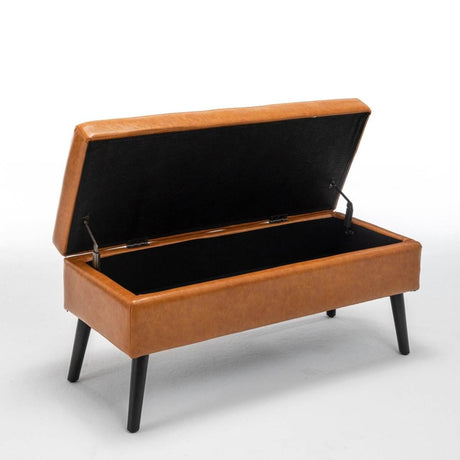 Brown PU Leather Storage Ottoman Bench With Storage - Sleep Galleria