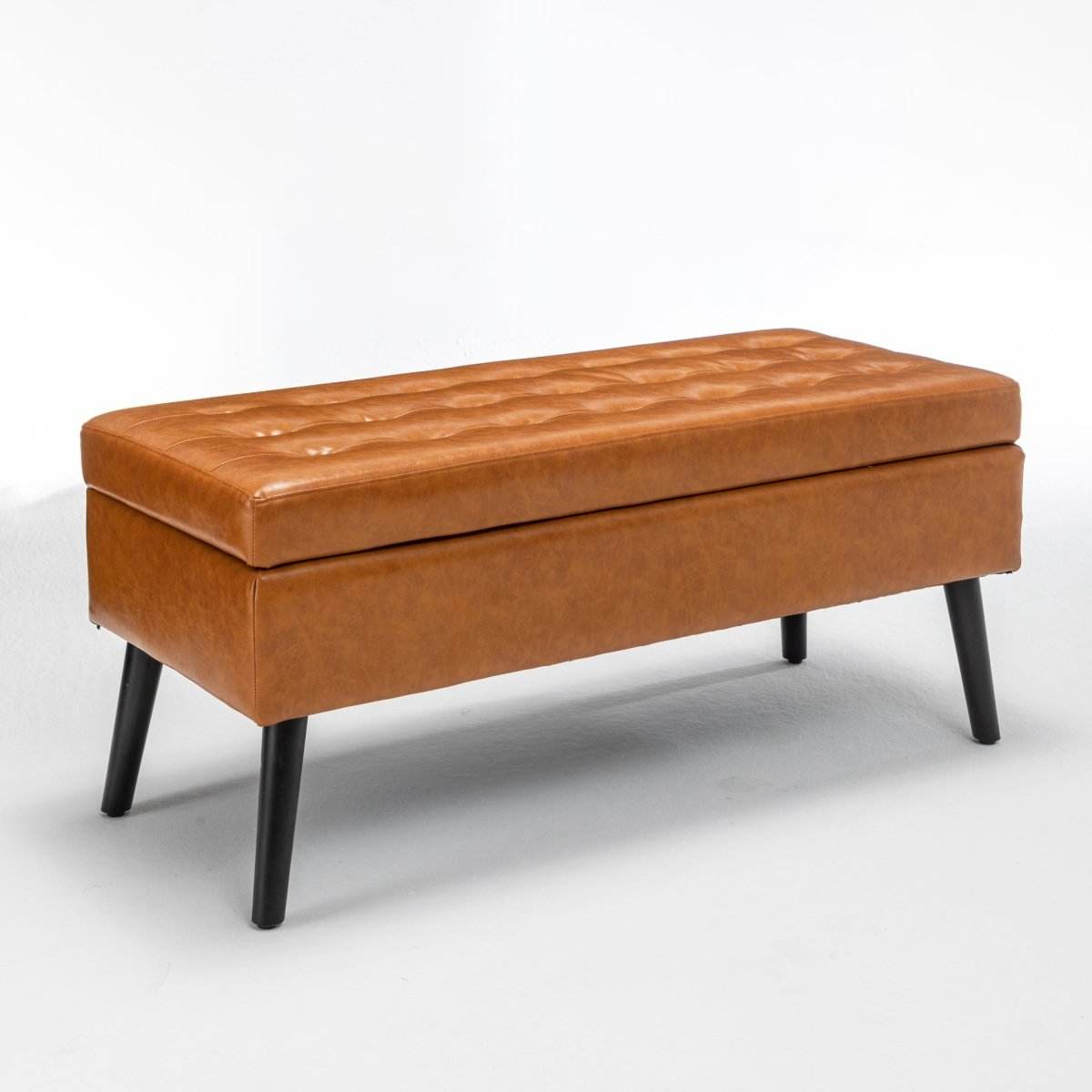 Brown PU Leather Storage Ottoman Bench With Storage - Sleep Galleria