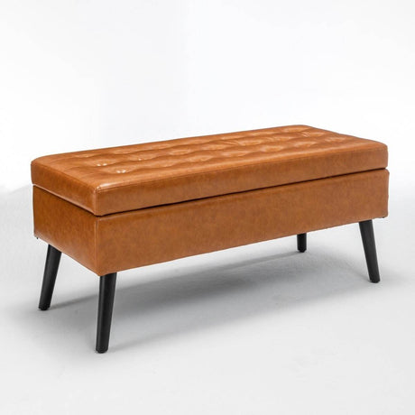 Brown PU Leather Storage Ottoman Bench With Storage - Sleep Galleria