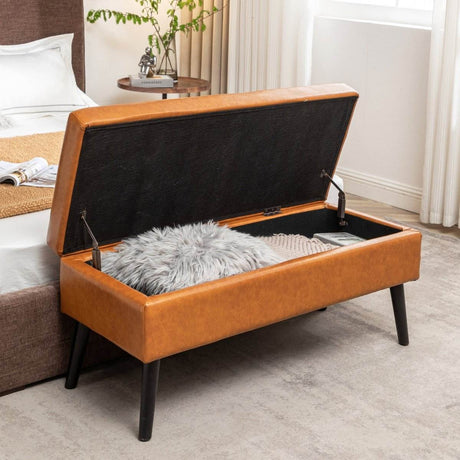 Brown PU Leather Storage Ottoman Bench With Storage - Sleep Galleria
