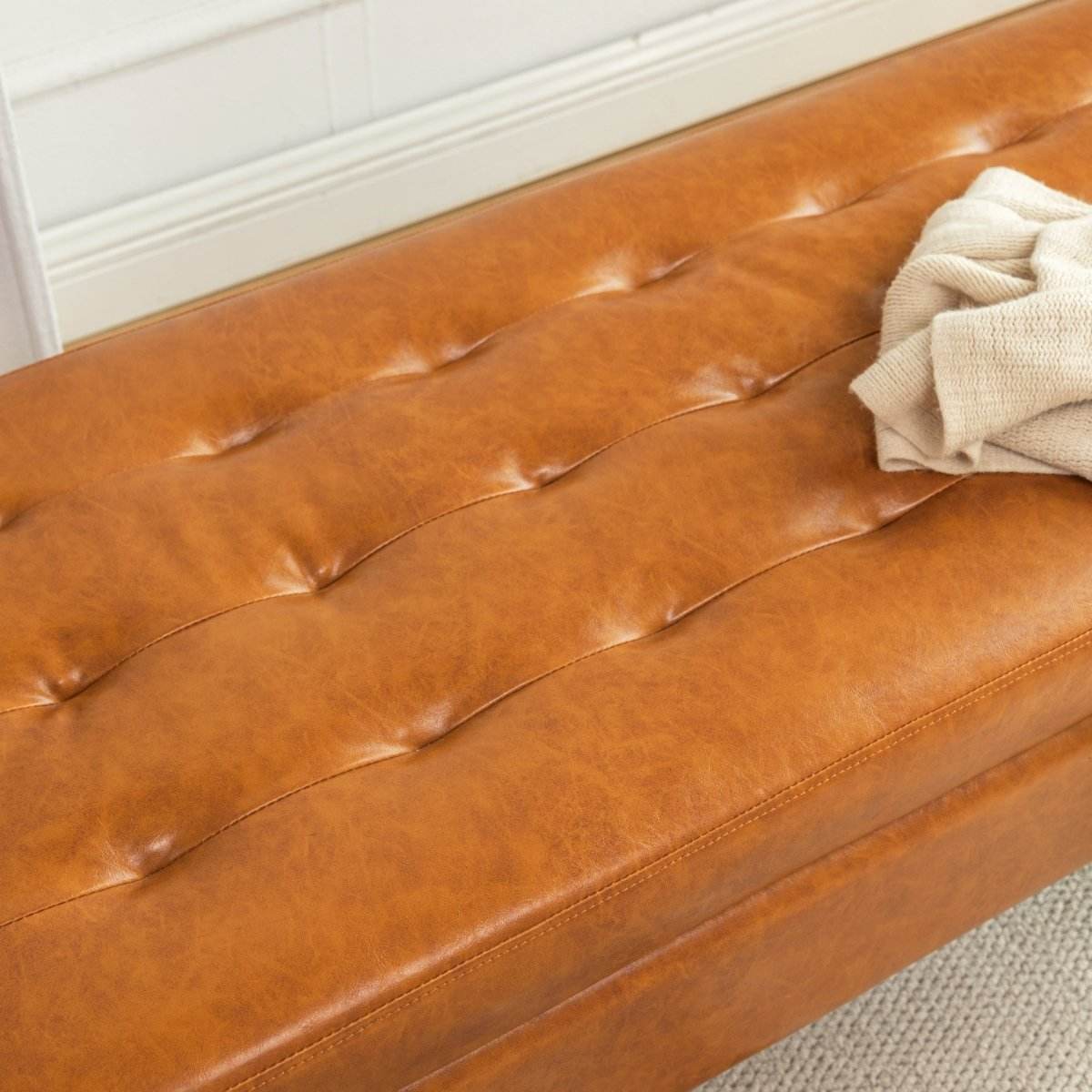 Brown PU Leather Storage Ottoman Bench With Storage - Sleep Galleria