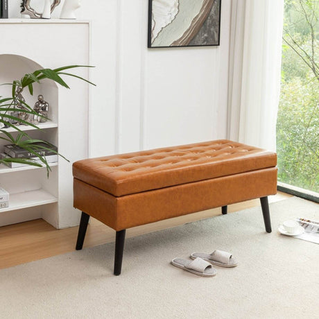 Brown PU Leather Storage Ottoman Bench With Storage - Sleep Galleria