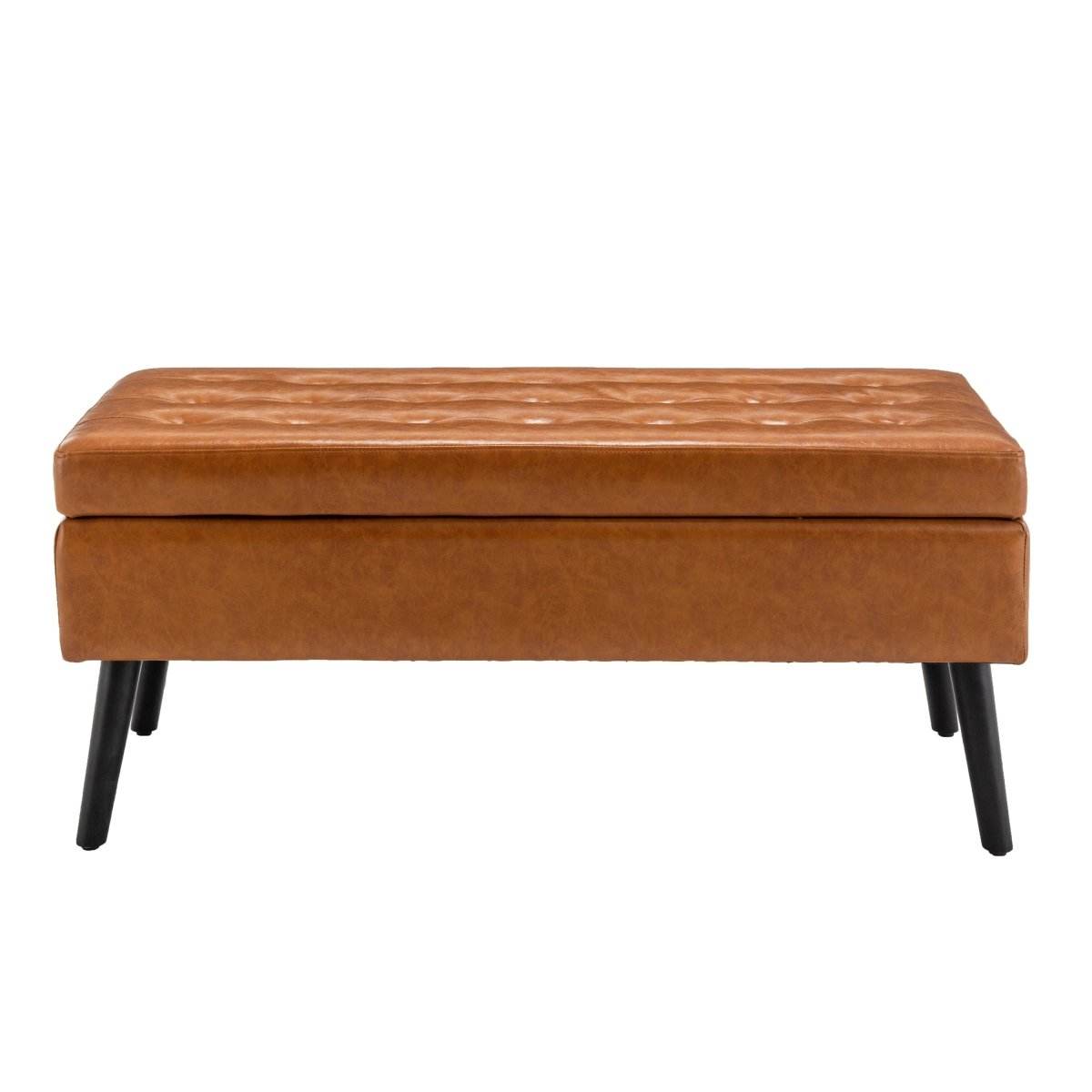 Brown PU Leather Storage Ottoman Bench With Storage - Sleep Galleria