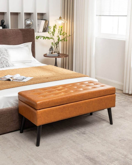 Brown PU Leather Storage Ottoman Bench With Storage - Sleep Galleria
