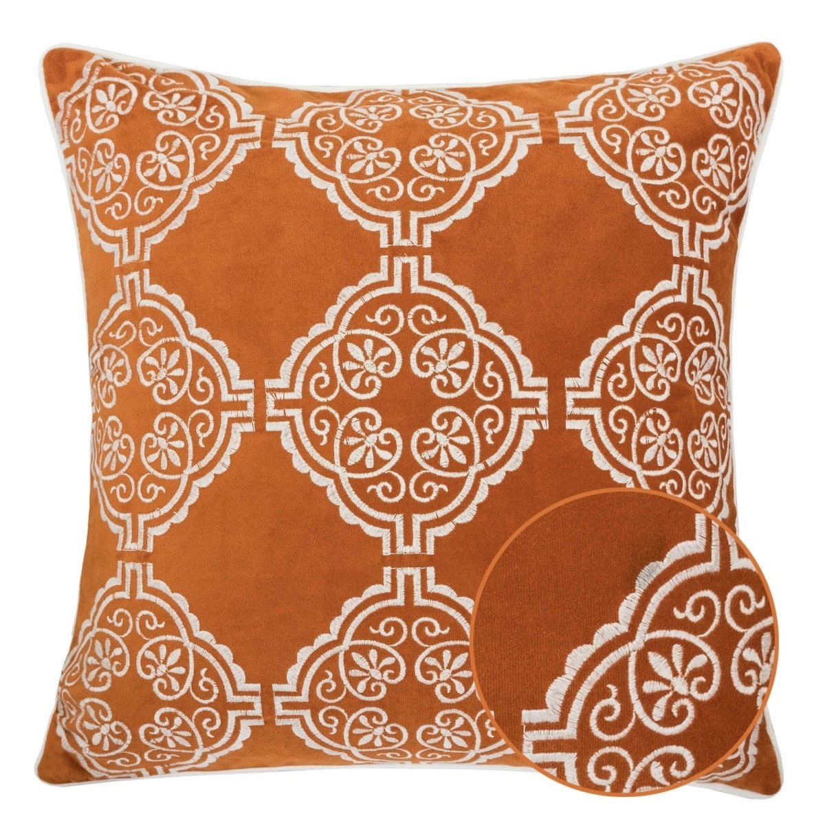 Burnt Orange Damask Embroidered 20x20 Inch Throw Pillow - Driftwood - Omega Lifestyles