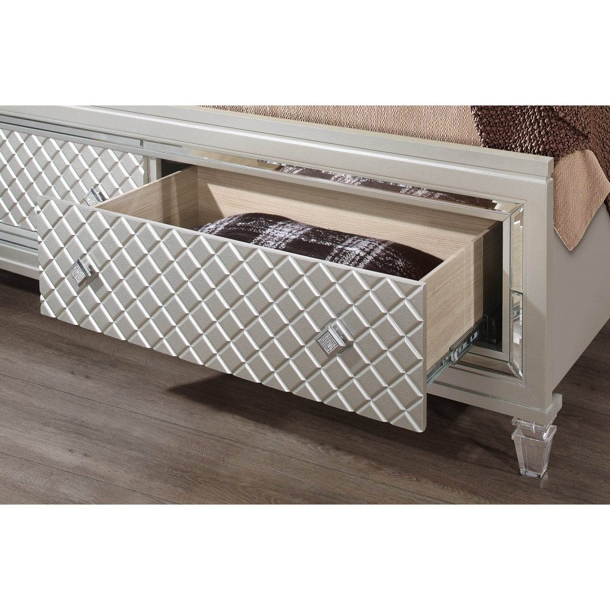 Champagne LED Headboard King Bed Solid Wood Frame - Driftwood - Omega Lifestyles