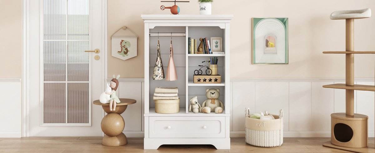 Children’s White Wardrobe With Hanging Rod And Drawers - Omega Lifestyles