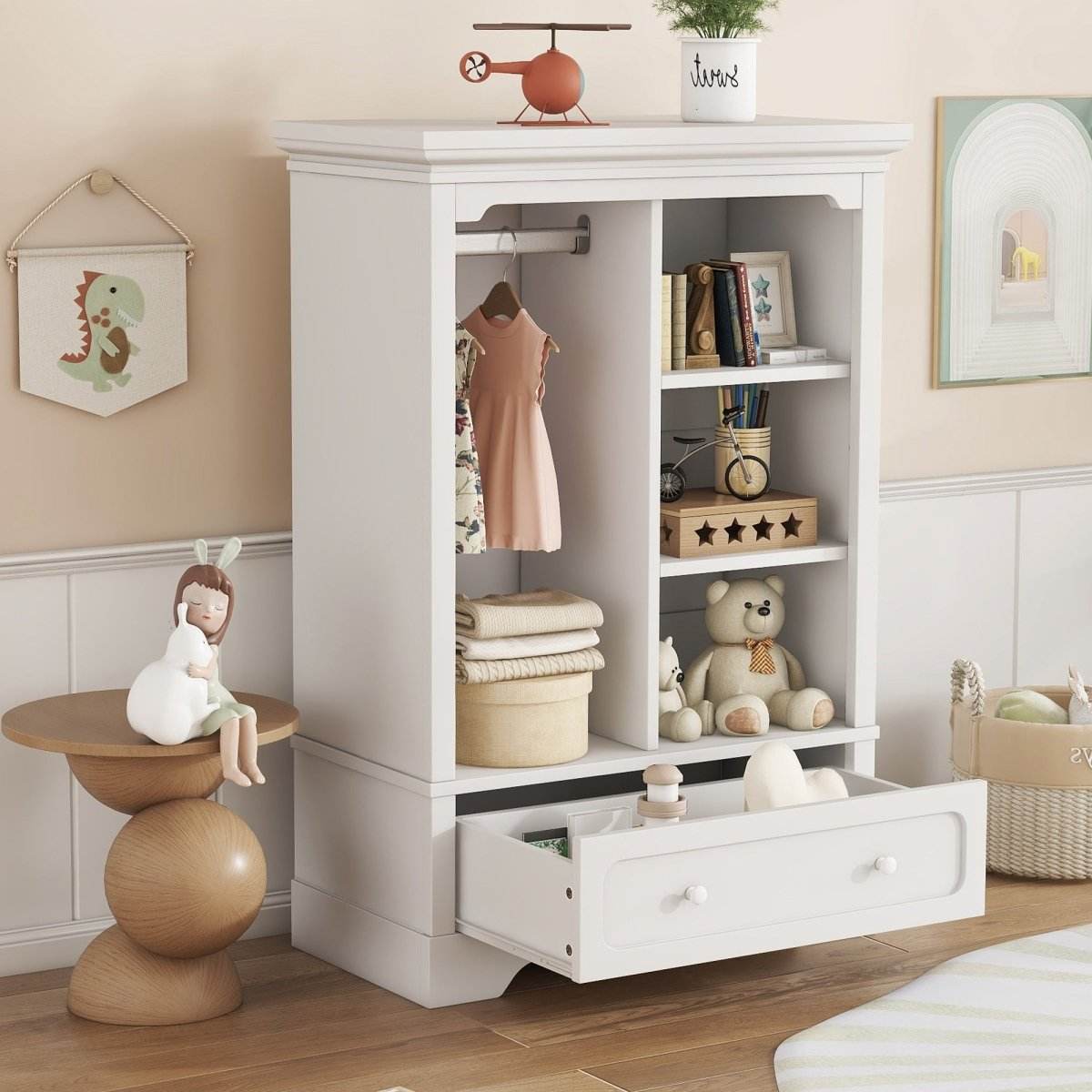 Children’s White Wardrobe With Hanging Rod And Drawers - Omega Lifestyles