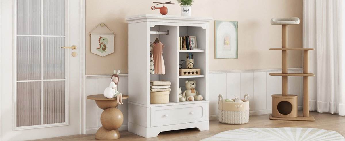 Children’s White Wardrobe With Hanging Rod And Drawers - Omega Lifestyles