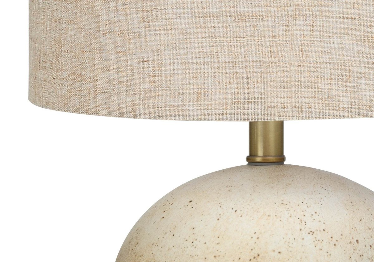Concrete Base Beige Linen Drum Shade Table Lamp - Sleep Galleria