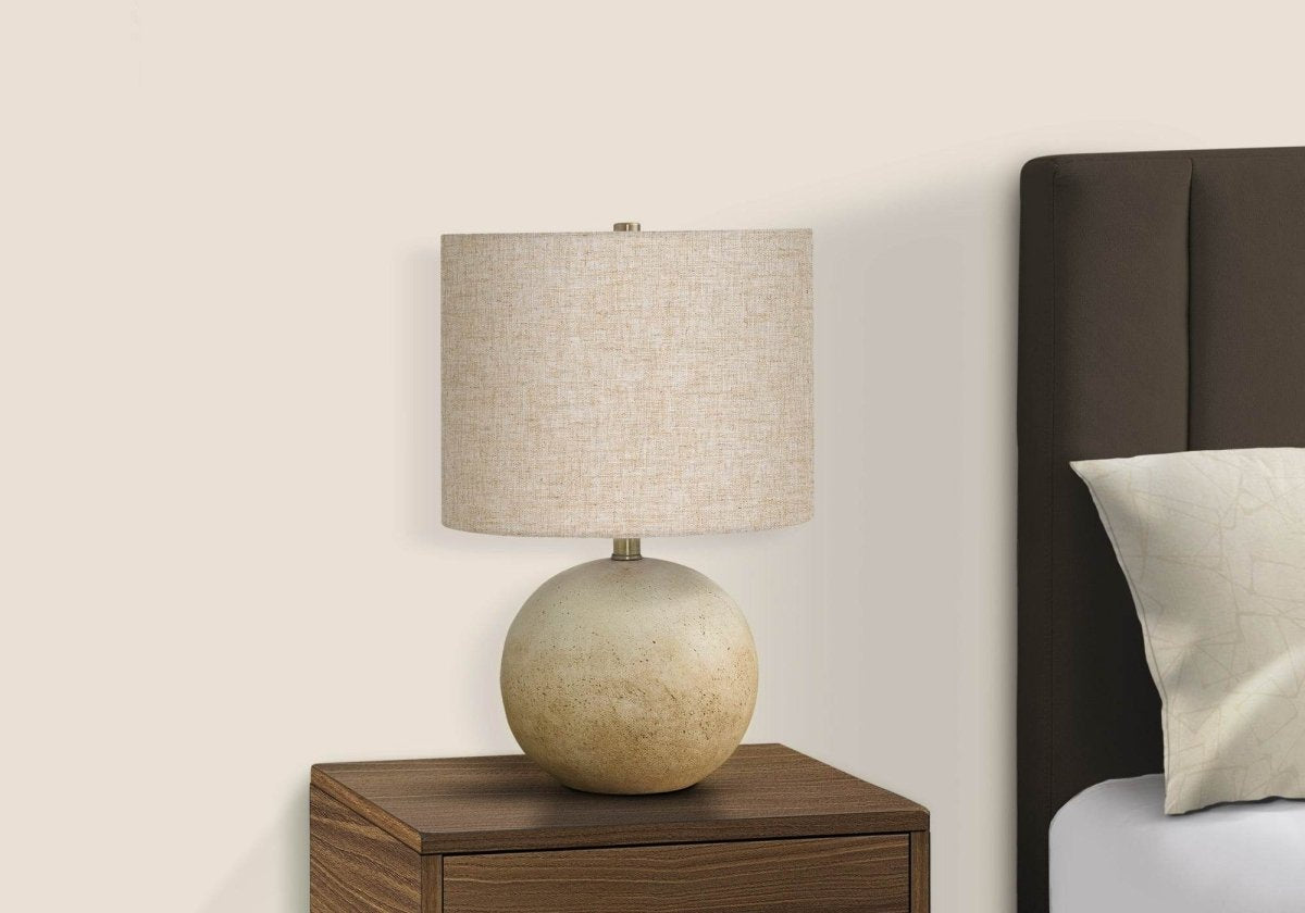 Concrete Base Beige Linen Drum Shade Table Lamp - Sleep Galleria