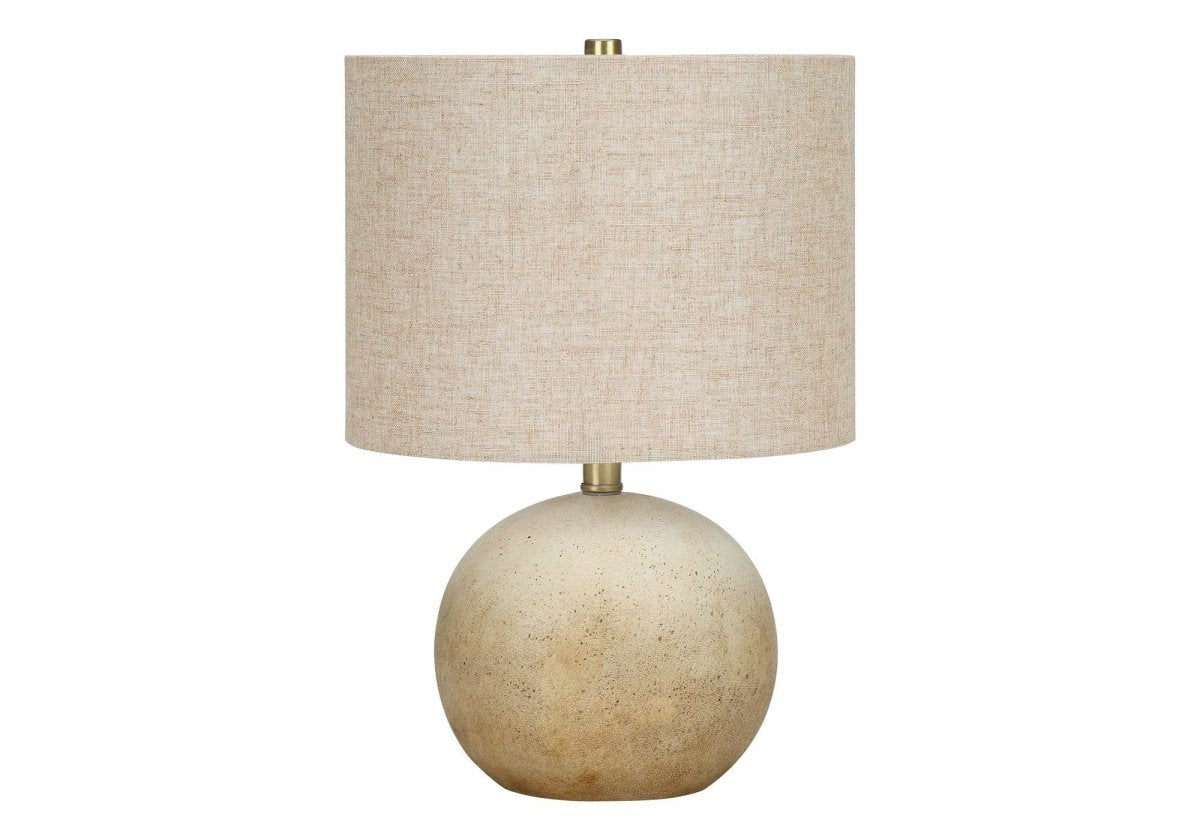 Concrete Base Beige Linen Drum Shade Table Lamp - Sleep Galleria