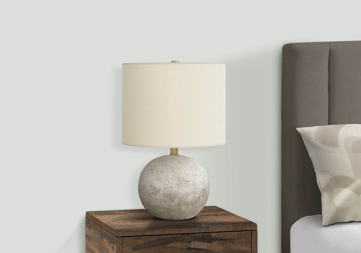 Concrete Base Table Lamp With Ivory Linen Shade - Sleep Galleria