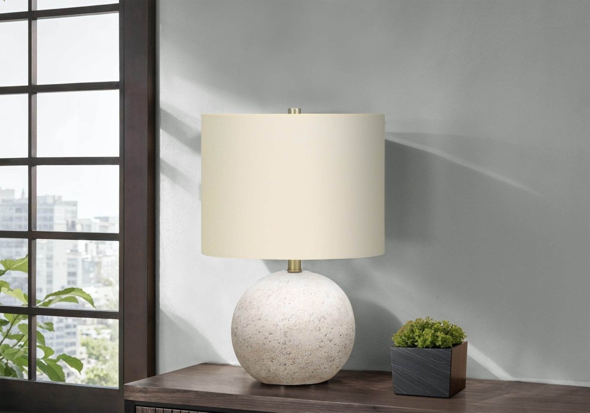 Concrete Base Table Lamp With Ivory Linen Shade - Sleep Galleria
