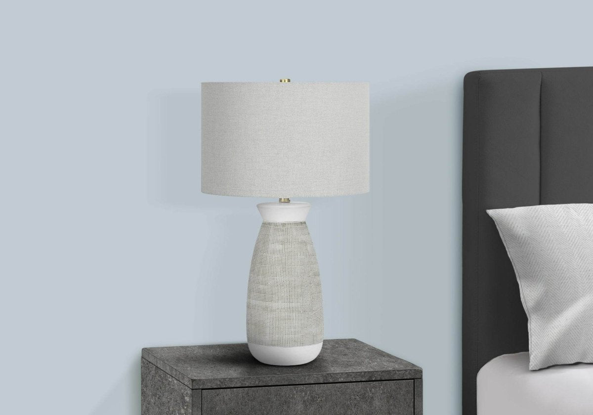 Contemporary Grey Ceramic Table Lamp With Linen Shade - Sleep Galleria