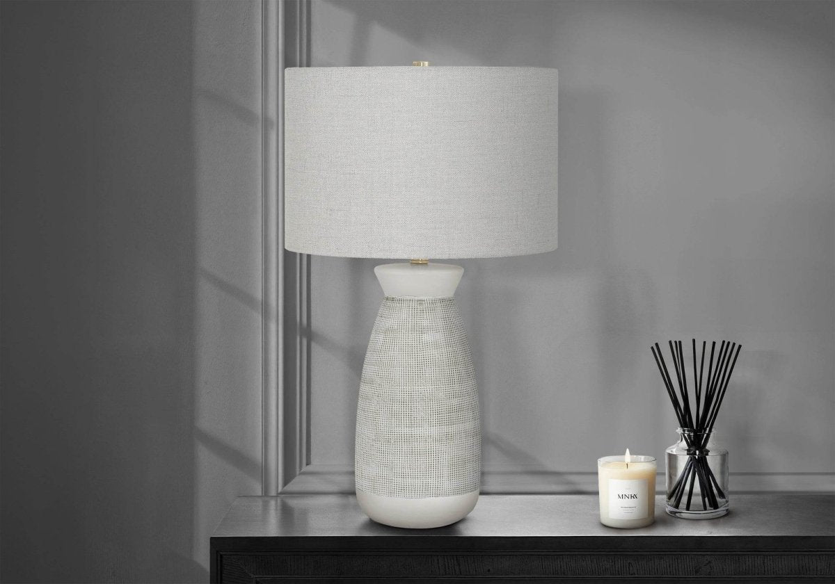 Contemporary Grey Ceramic Table Lamp With Linen Shade - Sleep Galleria