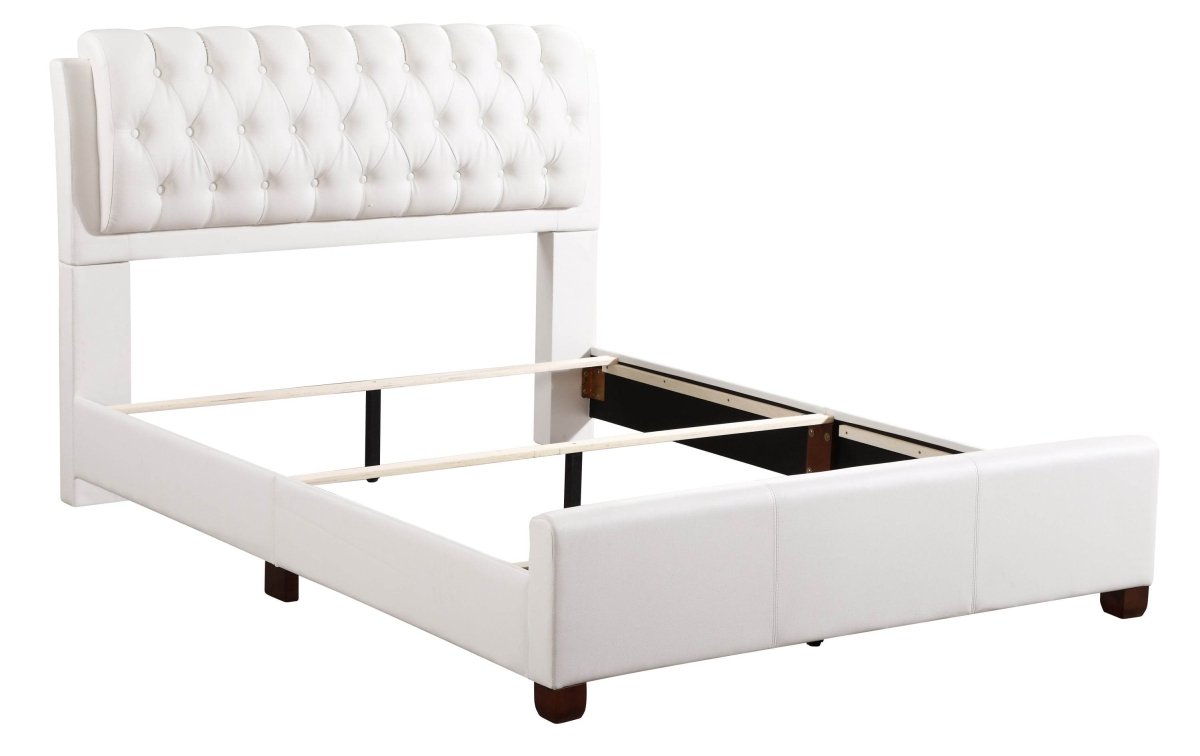Contemporary White PU Queen Bed Frame - Driftwood - Omega Lifestyles