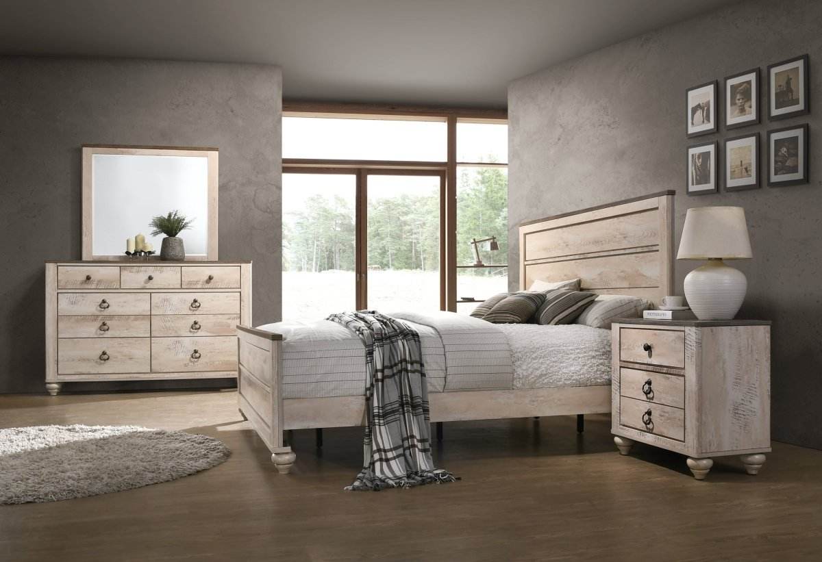 Contemporary Wood 4-Piece Queen Bedroom Set With Distressed Finish - Sleep Galleria