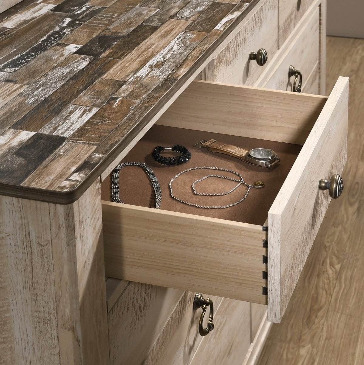 Contemporary Wood 4-Piece Queen Bedroom Set With Distressed Finish - Sleep Galleria