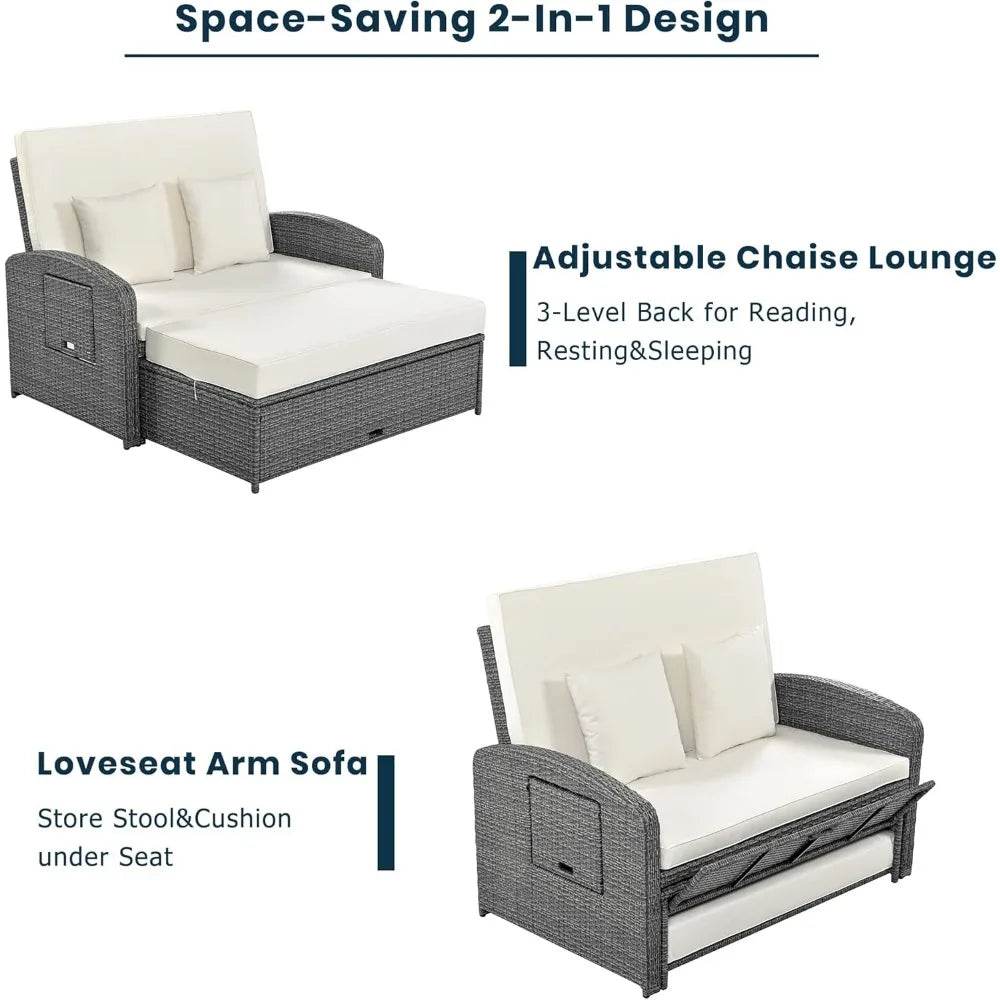 Convertible Outdoor Wicker Rattan Daybed With Storage Ottoman - Omega Lifestyles