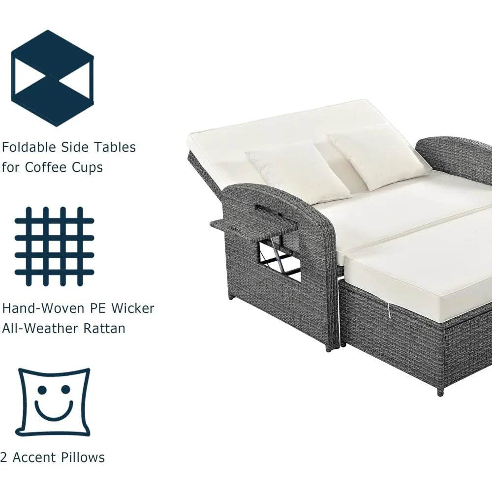 Convertible Outdoor Wicker Rattan Daybed With Storage Ottoman - Omega Lifestyles