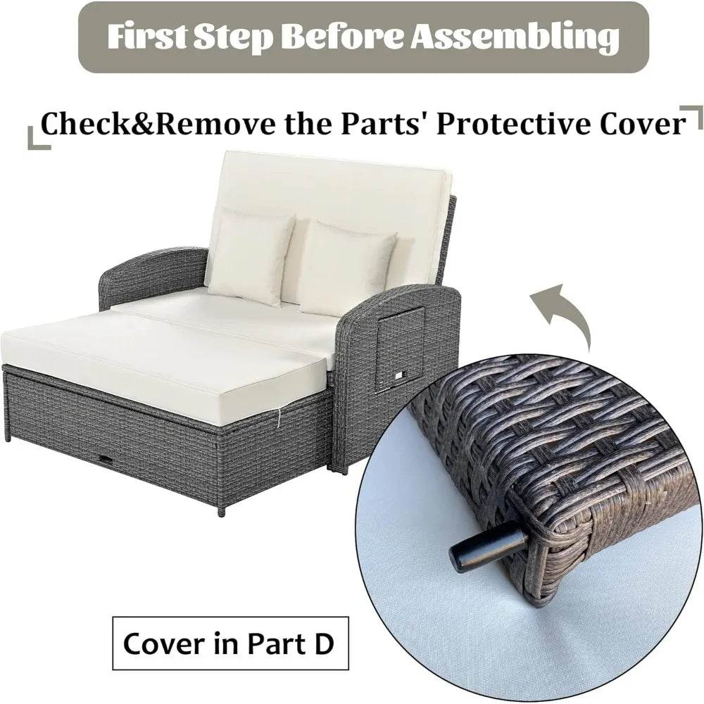 Convertible Outdoor Wicker Rattan Daybed With Storage Ottoman - Omega Lifestyles