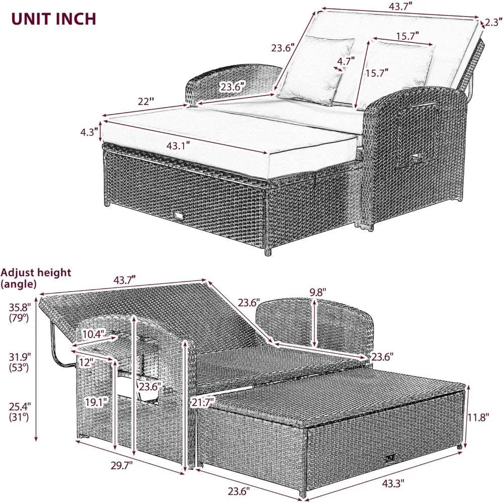 Convertible Outdoor Wicker Rattan Daybed With Storage Ottoman - Omega Lifestyles